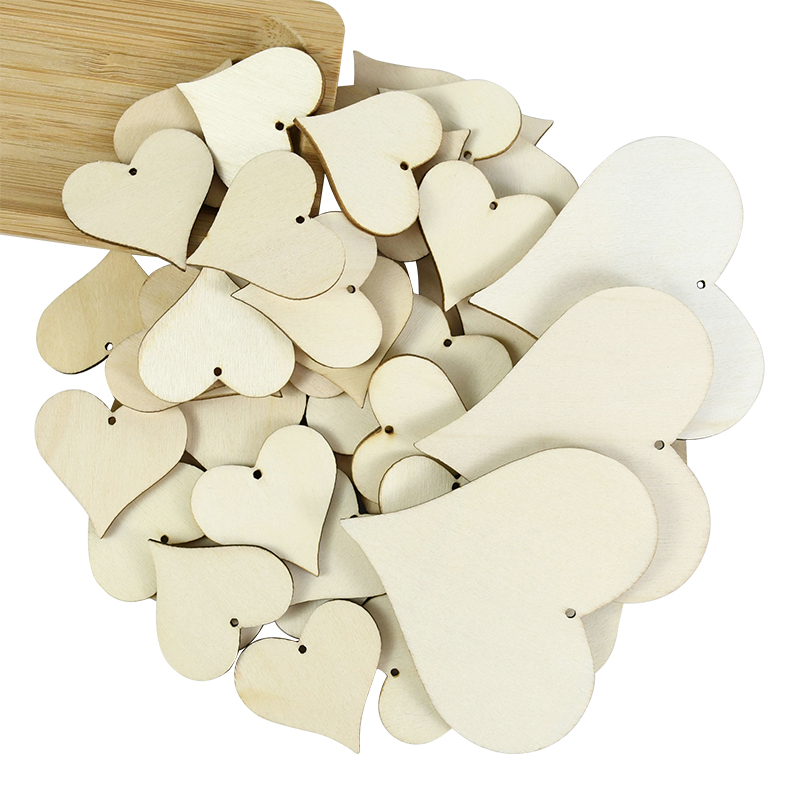 Embellish Craft - 10-100pcs Unfinished Blank Wooden Heart Shaped